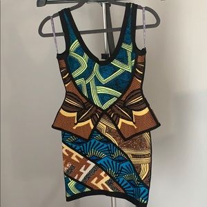 Hervé Léger Bandage Dress Geometric Multicolor Bodycon | Authentic Size S